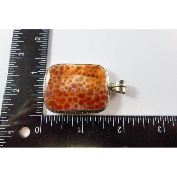Large Sterling Silver Faceted Imitation Crab Agate Omega Style Pendant 2 1/4" Dr - Picture 9 of 9